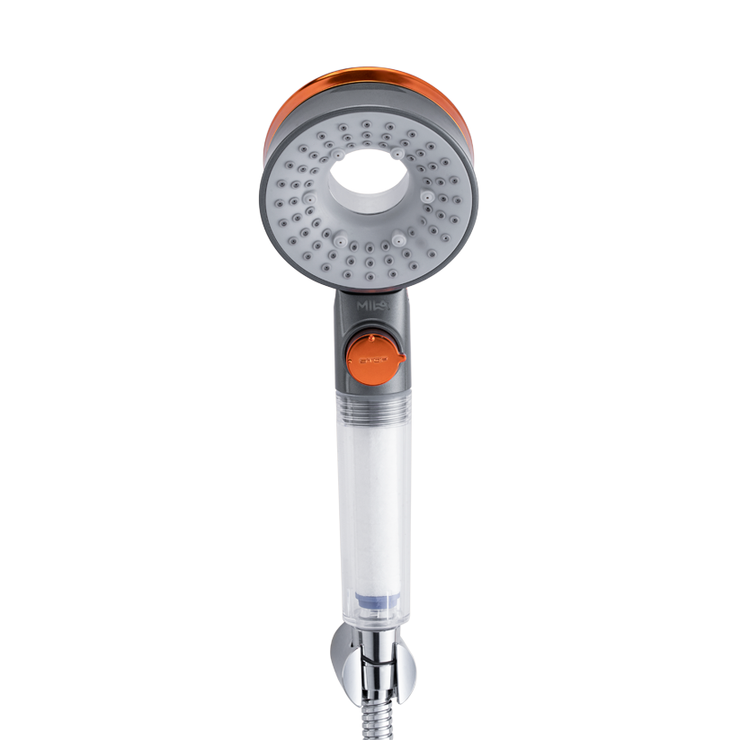 Mila Aquaflex Hand Shower- MBHC0207CR, Hand Shower With Double Sided Water Outlet, Chrome and Copper Finish, 3 Function Filter Shower: Mist Spray/Rain/High Pressure Spray